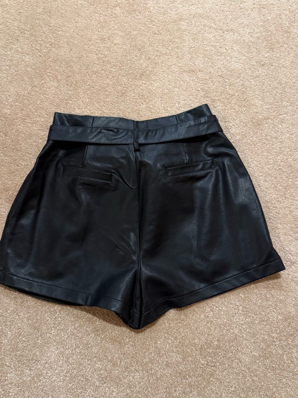 Amazon Black High-Waist Faux Leather Tie-Belt Shorts - Picture 2 of 3